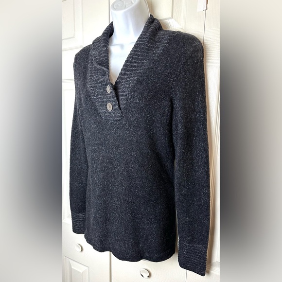 EXOFFICIO Shawl Collar Sweater Charcoal Gray Soft Knit Pullover Style Wool REI - Picture 2 of 11